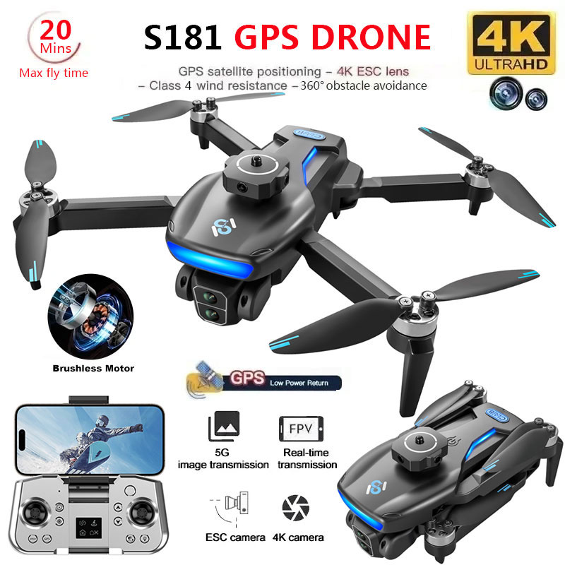 Fpv Brushless Rc Drone 4K - S181 GPS Drone 4K profesyonel HD